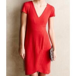 Maeve Anthropologie Large Poppy Red Cotton Knit Tulip Hem Sheath Dress Tomato